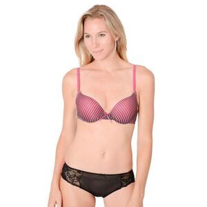 Hers By Herman Womens Pink Striped Adjustable Strap Padded Push Up Bra Size 36B